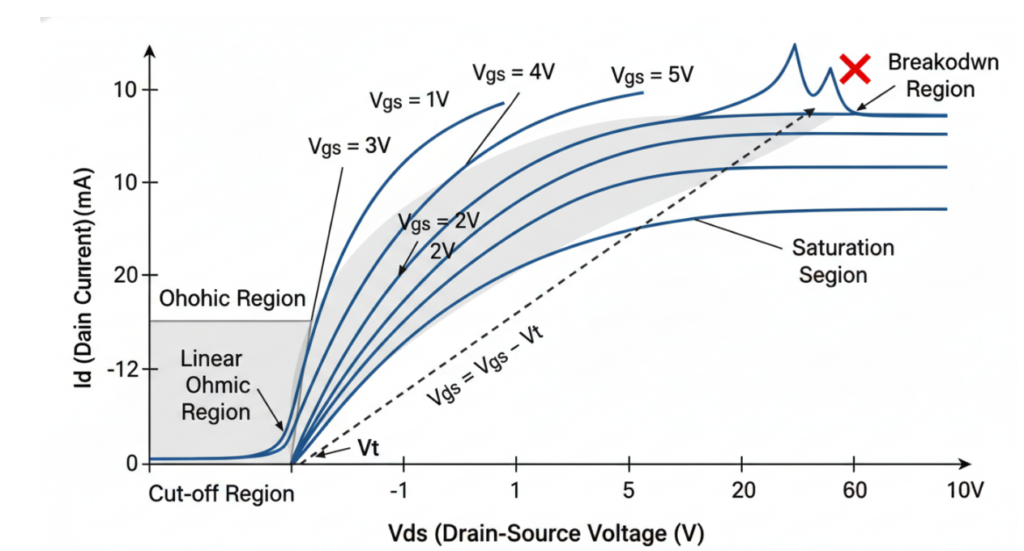 I-V Output Characteristics Curve (Id vs. Vds)